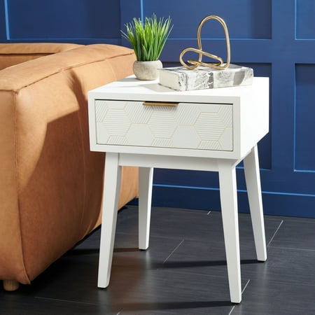 SAFAVIEH Keya Modern Glam 1 Drawer Accent Table White