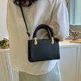 thumbnail image 5 of Bolso de mano de piel sintética con textura, pequeño bolso cuadrado, cadena sencilla, para mujer, con un solo hombro, color negro, 5 of 5