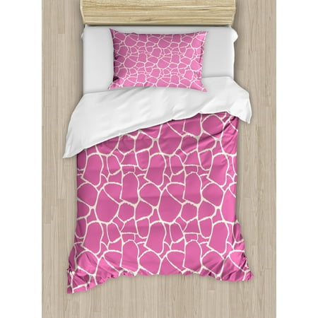Hot Pink Duvet Cover Set Abstract Giraffe Skin Pattern Vivid