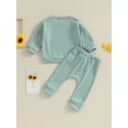 thumbnail image 5 of FEORJGP Toddlers Infant Baby Boys Girls 2Pcs Fall Outfits Long Sleeve Pullover Solid Color Ribbed Sweatshirt Crew Neck Tops and Sweatpants Long Pants Set Loose Casual Clothes Activewear, 5 of 9