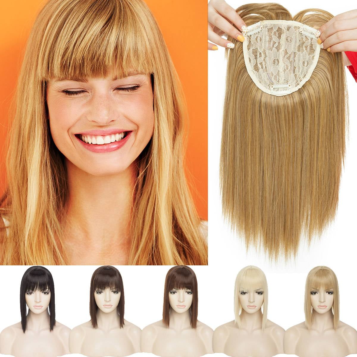 SEGO Clip in Hair Topper with Bangs Synthetic Straight Wiglets for