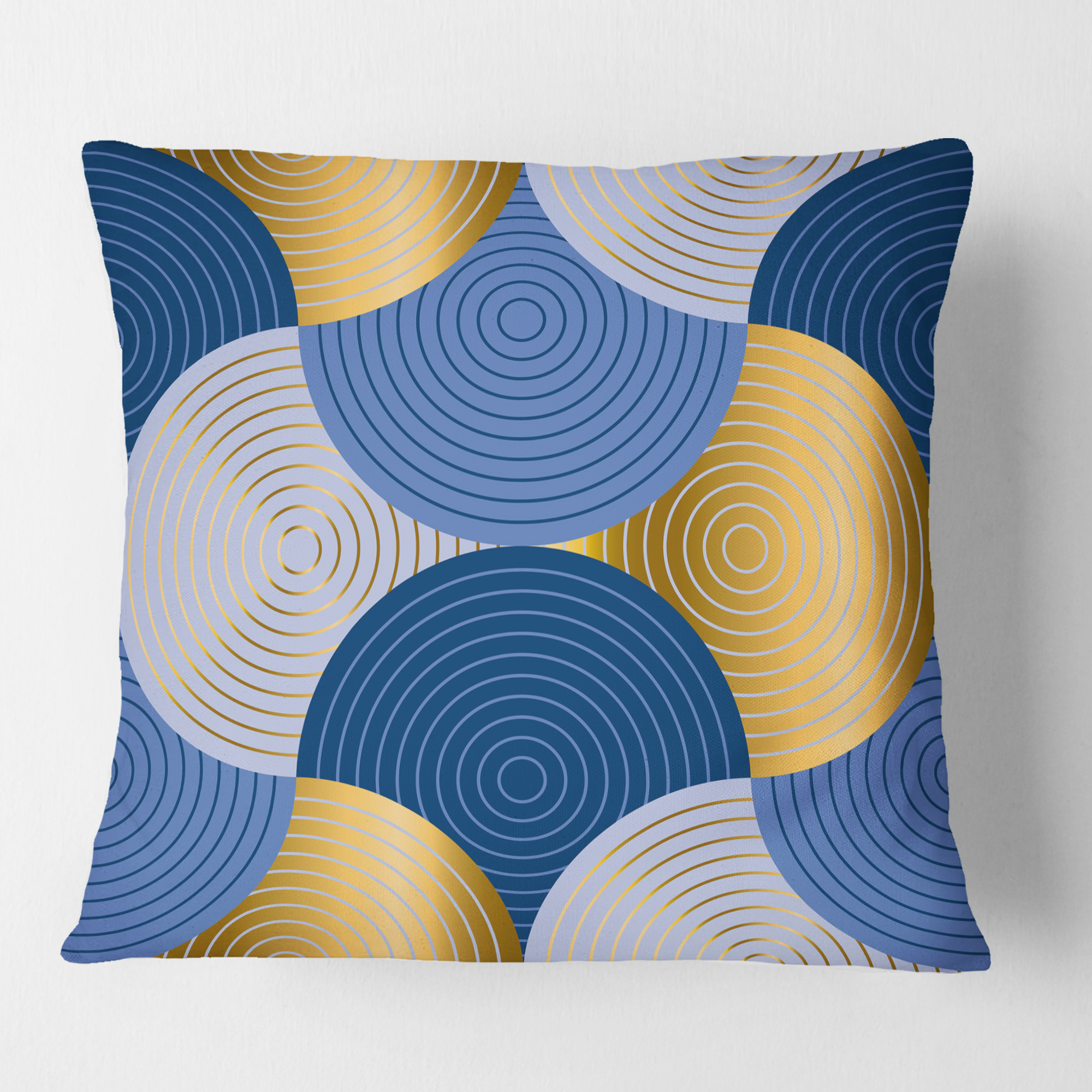 Designart Retro Luxury Waves In Gold And Blue X' Mid-Century Modern Throw Pillow - 18x18