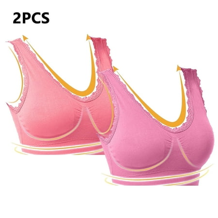 Juslio Minimizer Bras for Women Full Coverage 2PC Lace Wirefree Solid Vest Breasted Bra