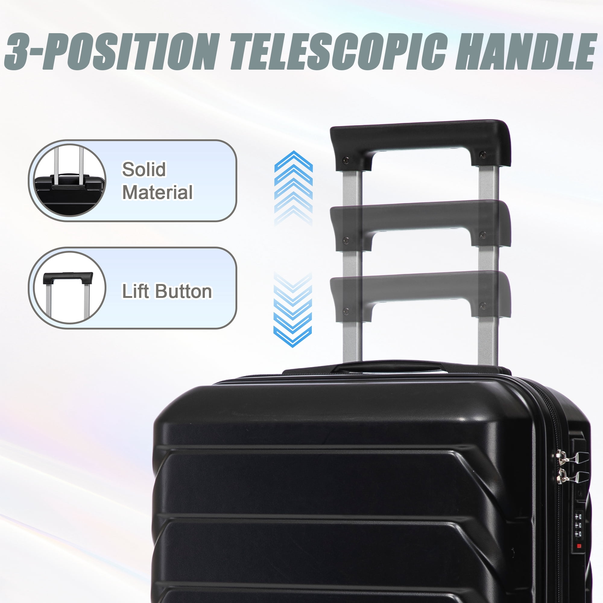 Alvantor 2 Pcs Luggage Set with Combination Lock, 20" ABS Spinner Suitcase & 14" Cosmetic Case, Black
