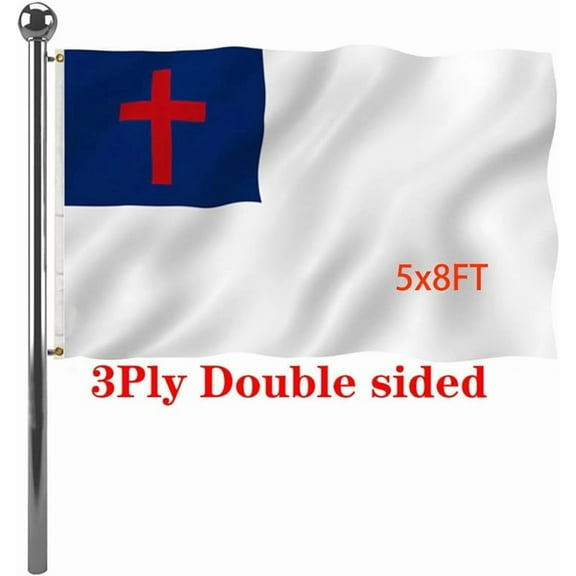 Double Sided Christian Christianity Cross Flags 5x8 Outdoor- Vivid Colors 3Ply Church Jesus Faith Religions Flags Banners- Heavy Duty 100% Polyester with 3 Brass Grommets