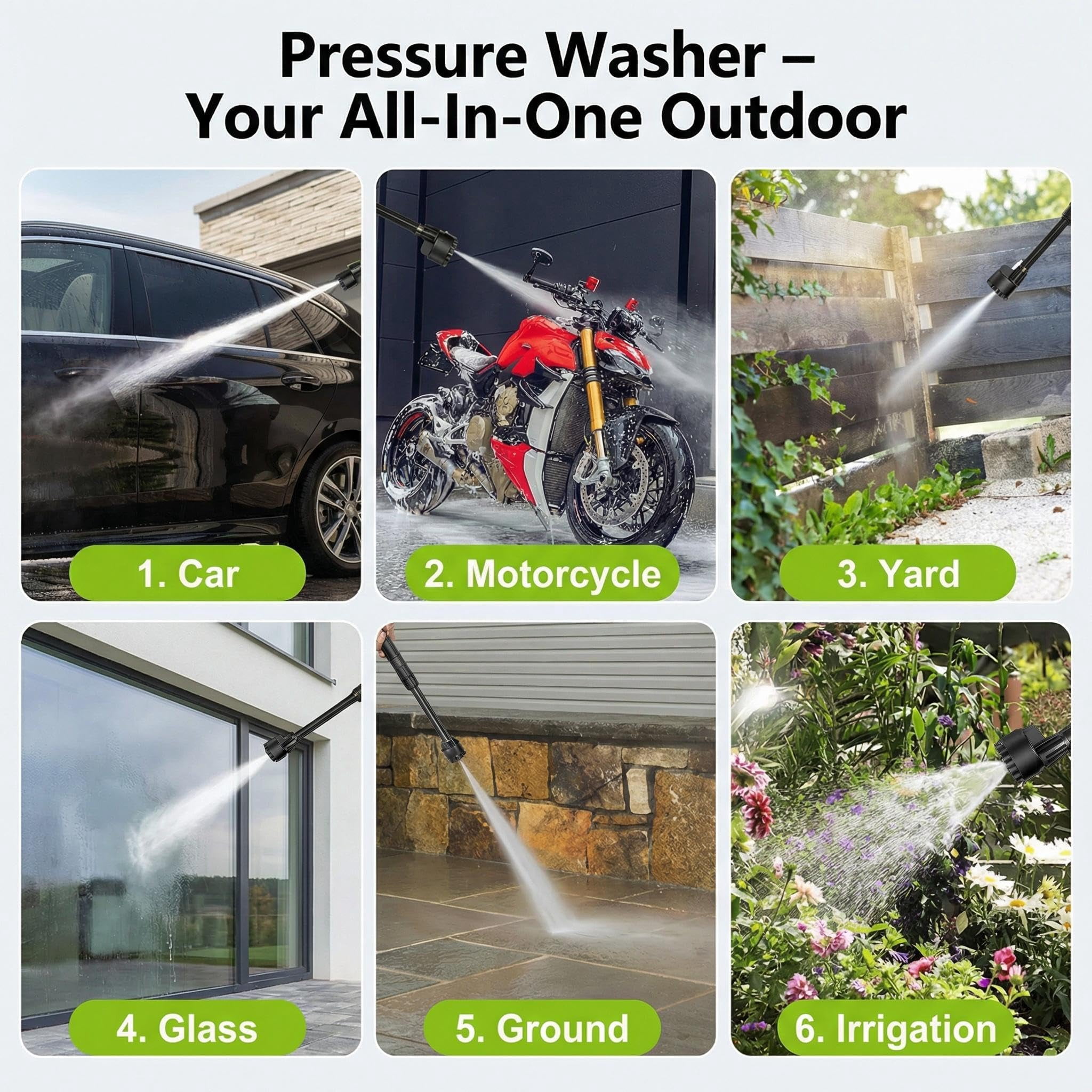 20V Cordless Portable Pressure Washer, Brushless Power Cleaner with 6-in-1 Nozzle & Foam Cannon, 26ft Hose, Rechargeable Battery and Charger, Portable Washer for Car, House, and Patio Cleaning