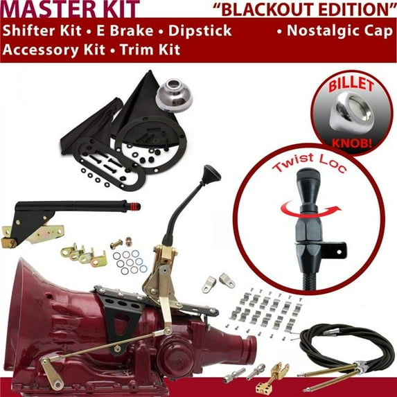 American Shifter C6 Shifter Kit Black 8 in. E Brake Cable Clamp Clevis Trim Kit Dipstick for ED27D