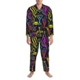 thumbnail image 3 of Sikiie Neon Bar Drinks Mens Pajama Set, Soft Warm Long Sleeve Sleepwear, Cozy Button-Down Pjs for Men-Small, 3 of 7