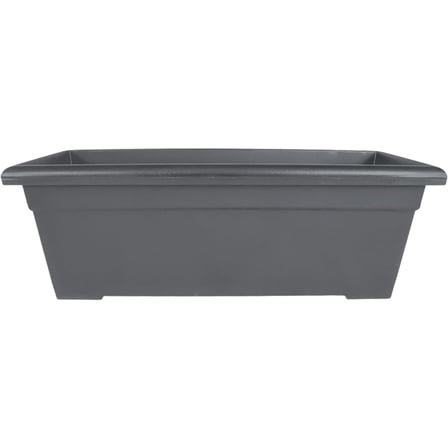 28 Inch Romana Large Rectangular Planter Box - Lightweight Plastic Outdoor Plant Pot with Drainage for Decks, Patio, Pool, Warm Gray