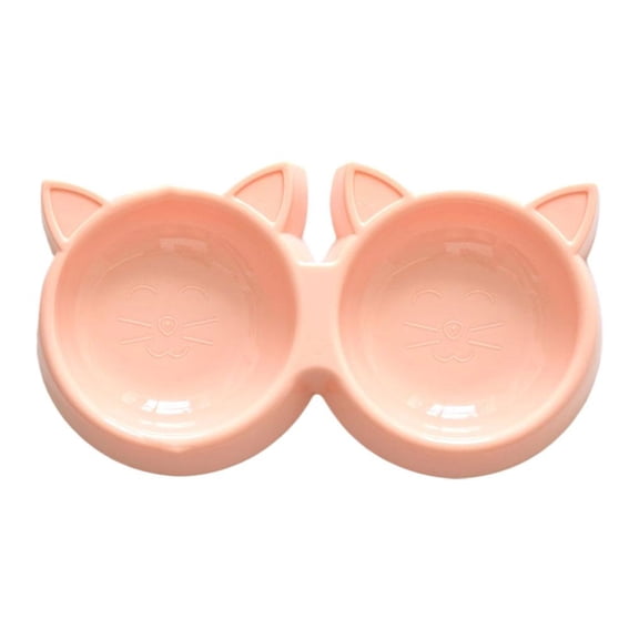 OADUKQ Double Pet Feeding Bowl, Plastic Cat Bowl with Cat Ear, Cats and Small Dogs in Apartments, Pink, 11.22 X 5.71 X 1.18 in
