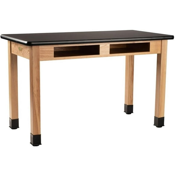 Pemberly Row 24x54" Wood Science Lab Table with Book Compartments in Black