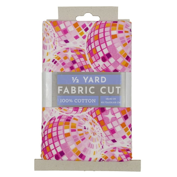 Fabric Editions 18" x 42" Cotton Disco Ball Half Yard Precut Sewing & Craft Fabric, Pink 1 Piece