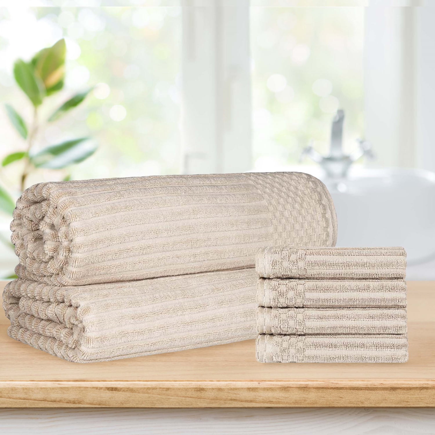 Superior Ribbed Cotton 6-Piece Ivory Bath Sheet/ Hand Towel Set