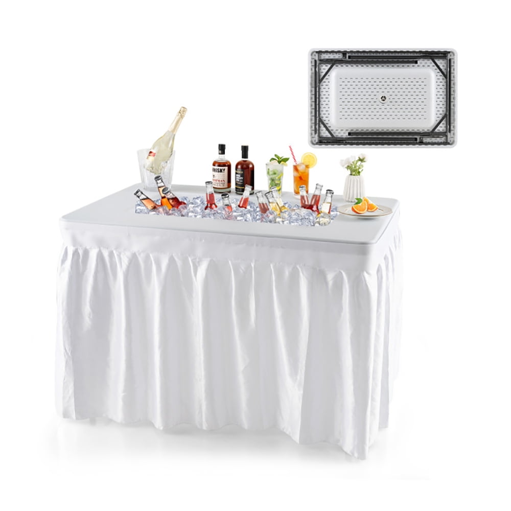 Aimee Lii 4 Feet Folding Ice Bin Table with Skirt for Camping Picnic Wedding, Camp Tables PorTable Foldable, White