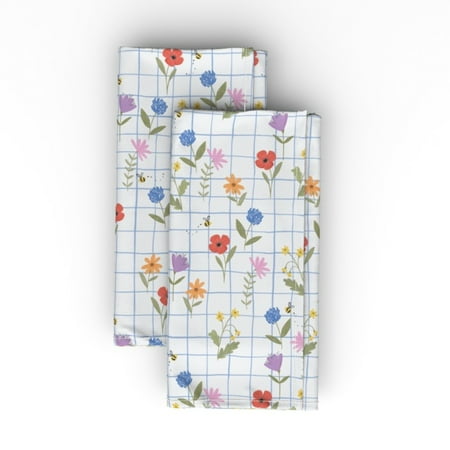 

Linen Cotton Canvas Dinner Napkins (Set of 2) - Checks Gingham Wildflower Meadow Bees Flowers Girls Check Poppy Print Cloth Dinner Napkins by Spoonflower
