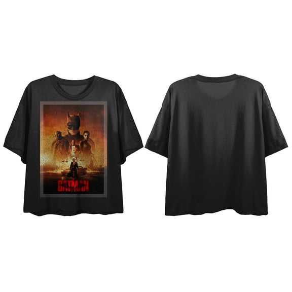 The Batman Movie Poster Ladies Cropped Black Graphic Tee-Medium