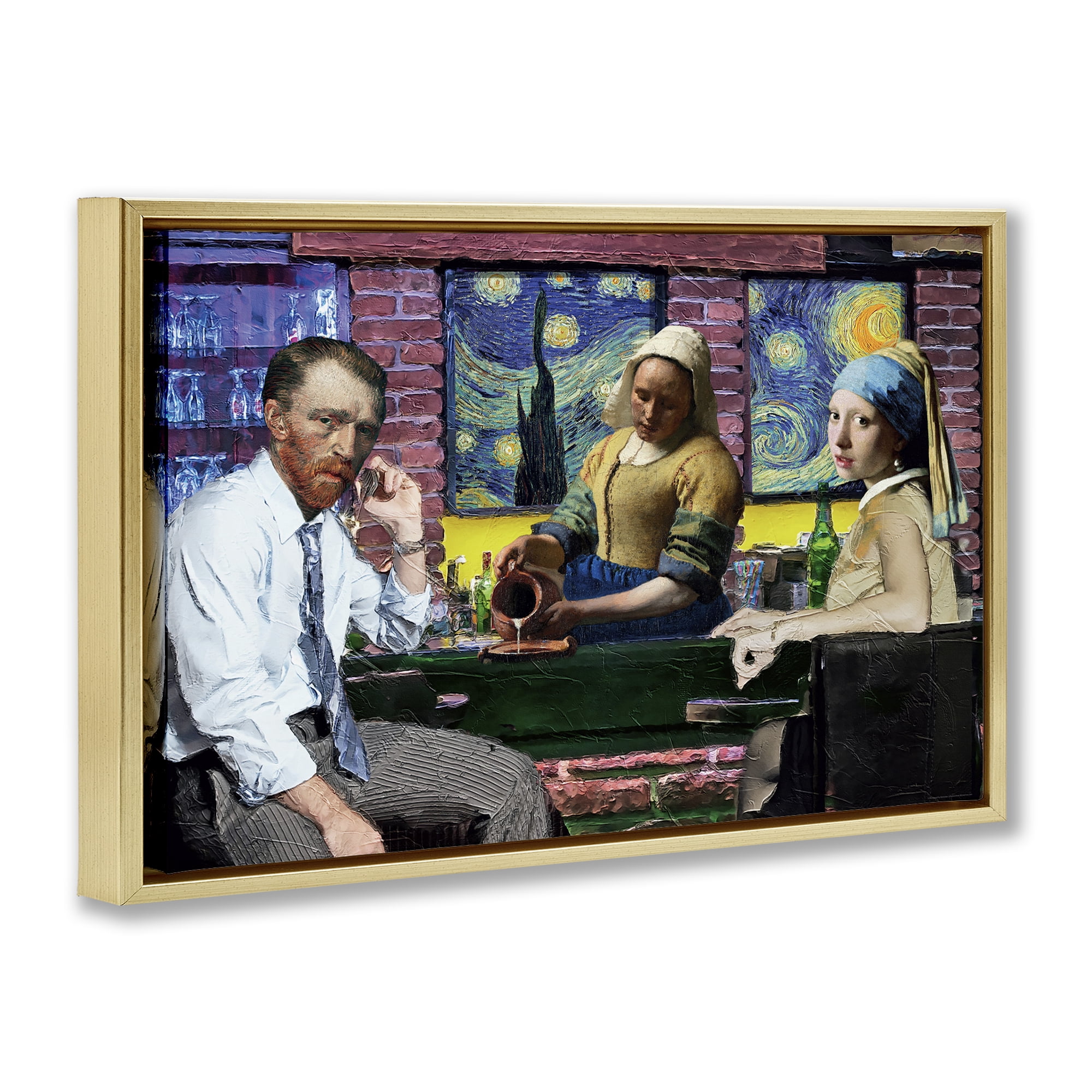 Stupell Industries Classic Paintings Gathered Novelty & Humor Painting Gold Floater Framed Canvas Art Print Wall Art, 31 x 21