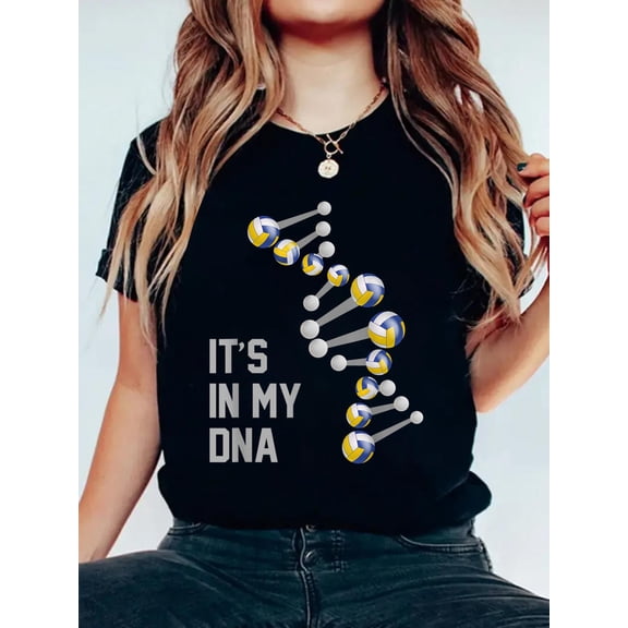 100% Cotton Volleyball Stuff for Teen Girls and Boys Volleyball DNA T-Shirt Women's Men's Graphic Tee Casual Tops