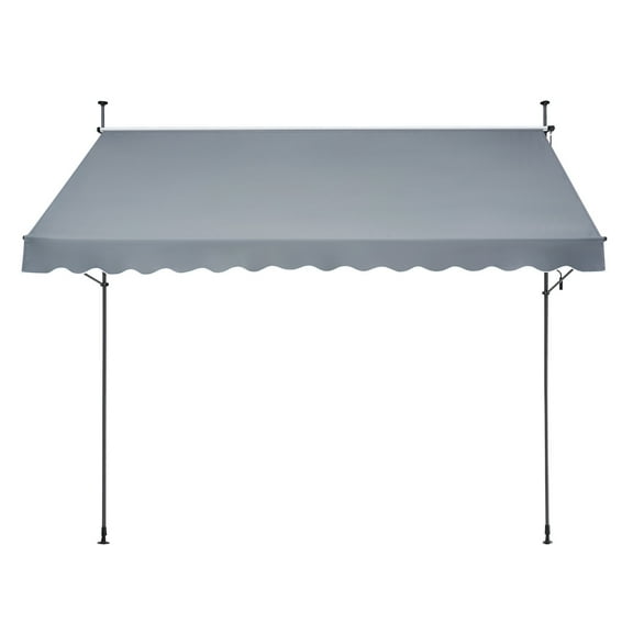 KFFKFF 138 x 47" Outdoor Retractable Awning, Manual Sunshade Canopy with Crank Handle, Height Adjustable 86 to 122 in, Ideal for Patio/Balcony/Yard, Dark Gray