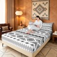 thumbnail image 3 of Manfei Boho Aztec Queen Sheets, Tribal Geometric Queen Sheet Sets, Black White, Black Reversible 4 Pieces1 Flat Sheet + 1 Fitted Sheet + 2 Pillowcases, 3 of 6