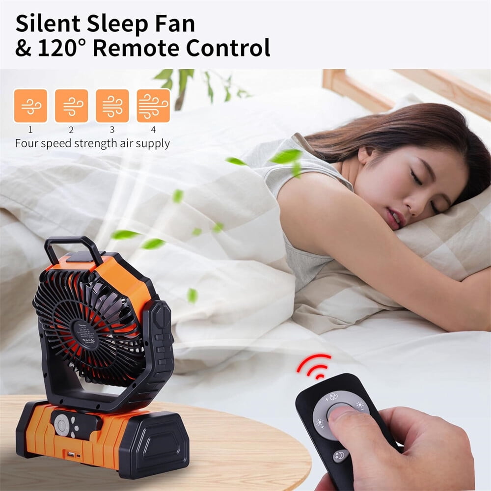20000mAh Camping Fan w/ LED Lantern - Rechargeable Fan, Auto-Oscillating, Remote