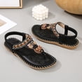 thumbnail image 5 of Flip Flops for Women Bohemian Beaded Beach Sandals Lightweight Comfy Footbed Slip on Elastic Ankle Strap Summer Outdoor Flat Walking Shoes Black Size 7.5, 5 of 7