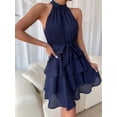 thumbnail image 5 of Women'S Tie Sleeveless Ruffle Hem Dress Patchwork Design Summer Chic Beach Party Gown Blue M, 5 of 8