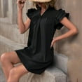 thumbnail image 4 of OSFVNOXV Womens Summer Dresses 2025 Ruffle Cap Short Sleeve V Neck Mini Dress Casual Loose Solid Flowy Cute A Line Sundress, 4 of 7