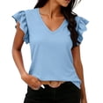 thumbnail image 2 of BRGZLK Short Sleeve Striped Shirt Women Casual Loose Summer Tops T-Shirts Ruffle V Neck 2026 Tee Trendy Blouses, 2 of 7