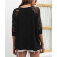 thumbnail image 4 of Top de punto tipo gofre para mujer, encaje hueco, manga 3/4, cuello redondo, dobladillo suelto, blusa para fiesta de trabajo diario, negro, XXL, 4 of 8