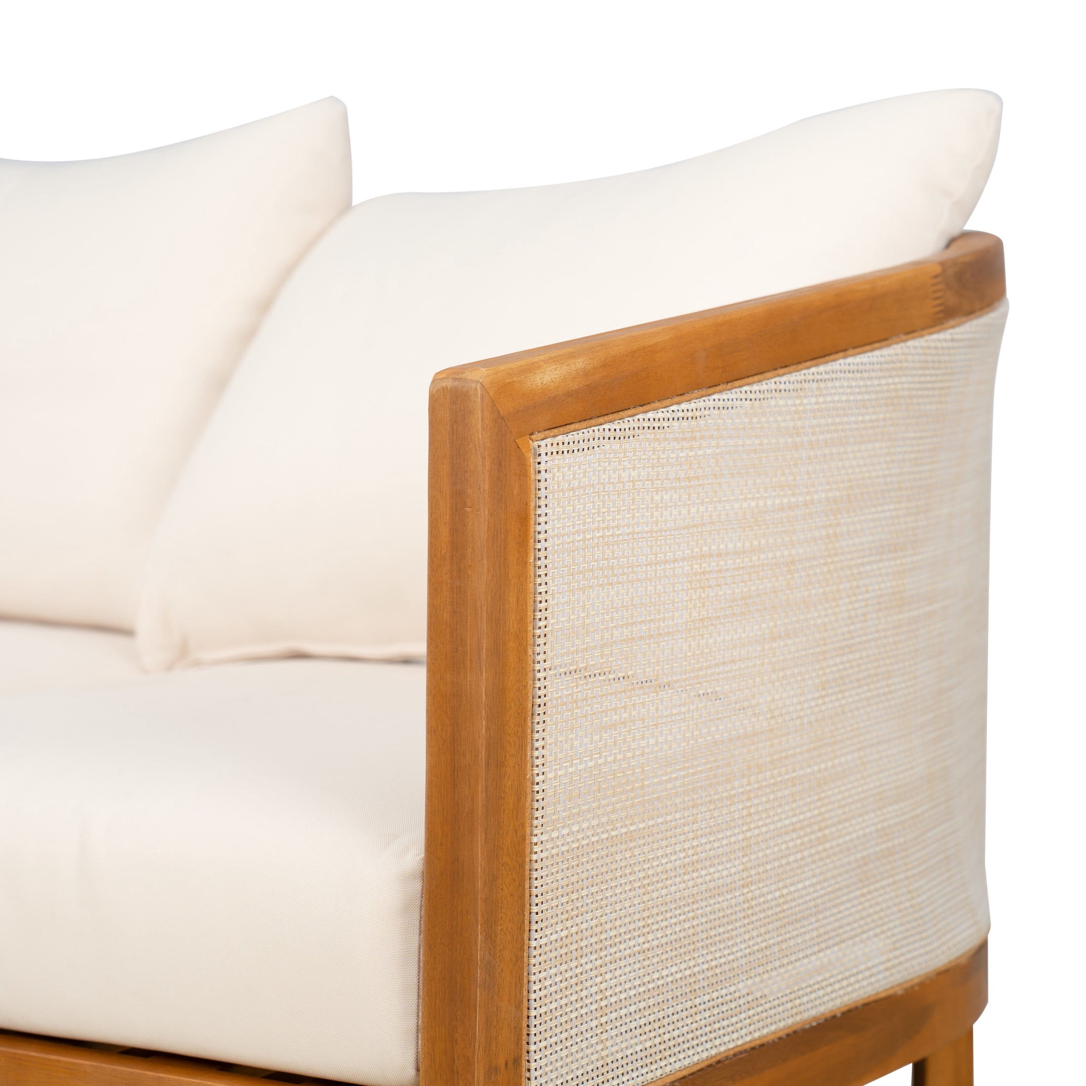 Christopher Knight Home Outdoor 3-Seat Sofa with Curved Acacia Wood Frame & Textilene Upholstery, Teak+Beige