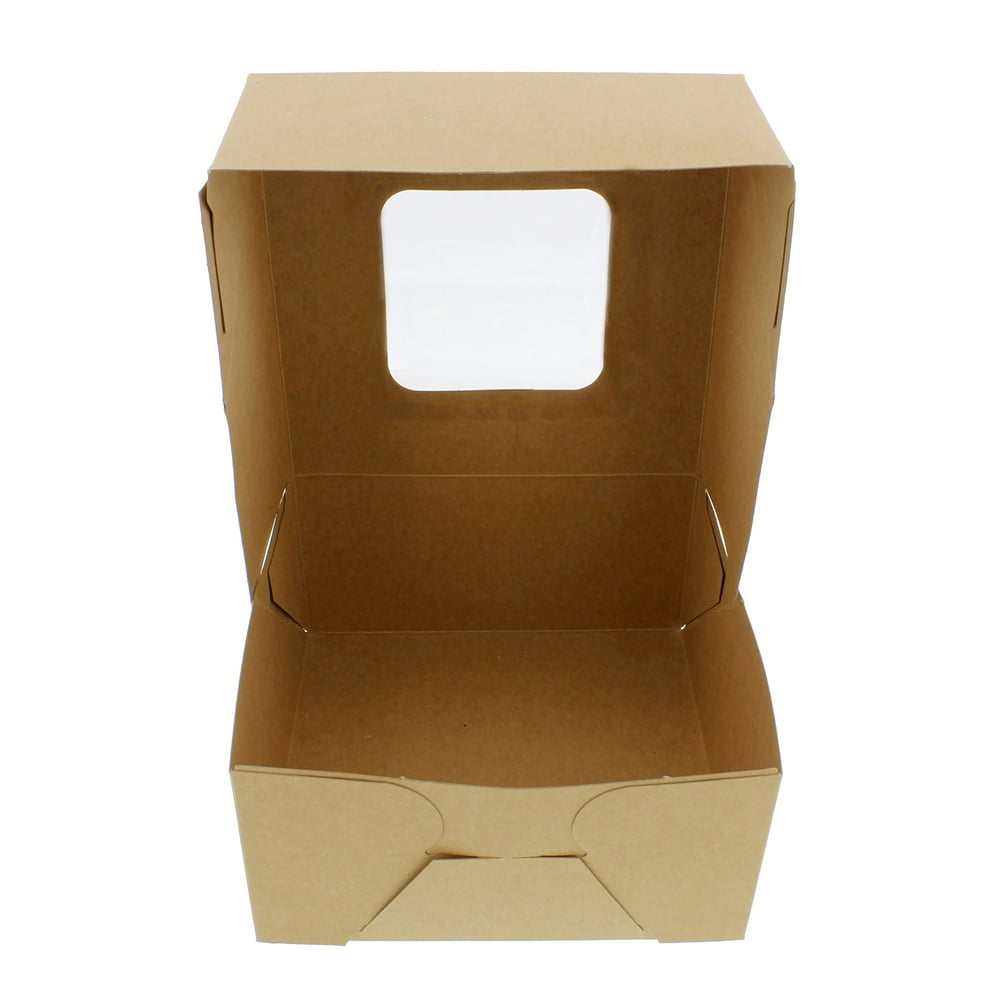 Spec101 Popup Brown Bakery Boxes with Window 6x6x3 Inch Cake Boxes 15