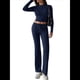 thumbnail image 3 of Conjuntos de 2 Piezas para Mujer, Larga, Cuello Redondo, Pantalones Acampanados de Cintura Alta, Conjuntos de Chándal, Ropa de Calle. Azul Marino XL, 3 of 10