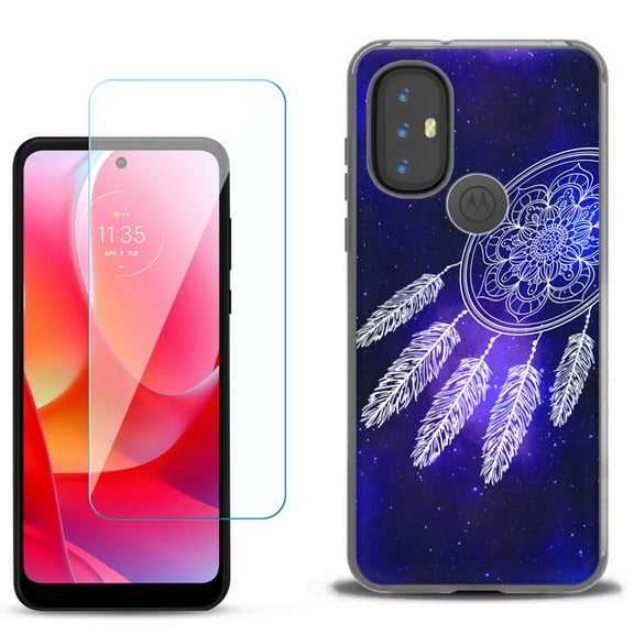 Slim-Fit Gel TPU Phone Case for Motorola Moto G Power 2022, with Tempered Glass Screen Protector, by OneToughShield ® - Dream Catcher