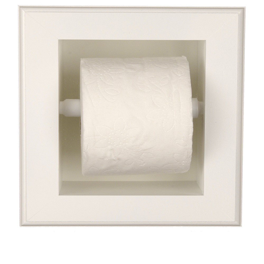 Typhon Recessed Solid Wood Toilet Paper Holder 7 x 8.5, White Enamel