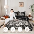 thumbnail image 3 of Feelyou Hippie Raven Skull Full Size Comforter Sets, Boho Floral Book Bedding Comforter Set, Black White, Black Reversible, 3-Piece, 1 Comforter and 2 Pillowcases, 3 of 7