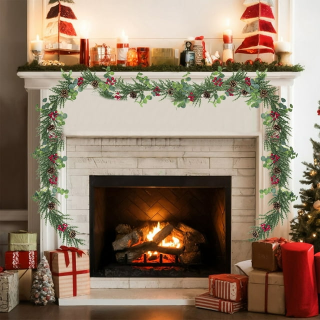ABPWLY Garland Christmas Decorations Red Berry Christmas Garland 200cm Artificial Rattan Soft Vine Pine Cone Table Mantle Holiday Window Party Event Home Decor Scene DIY 1 Piece 78.7in