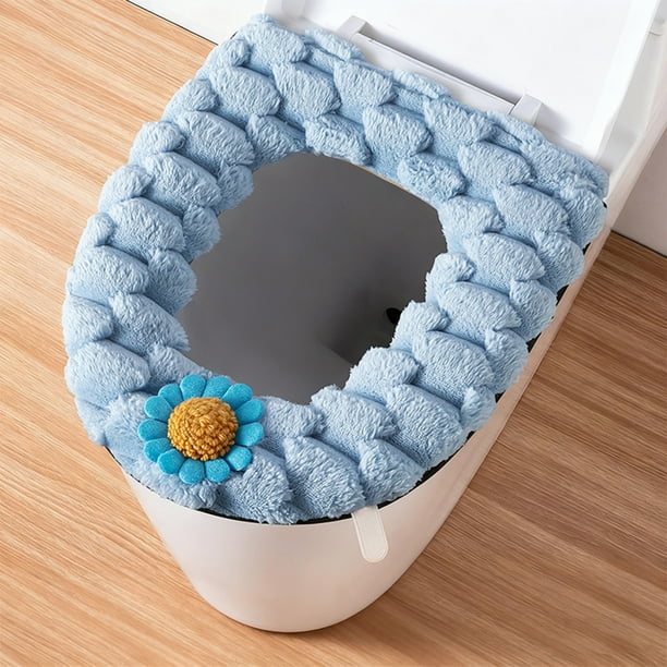 Herunwer Bathroom Soft Thicker Warmer Stretchable Washable Cloth Toilet Seat Cover Pads