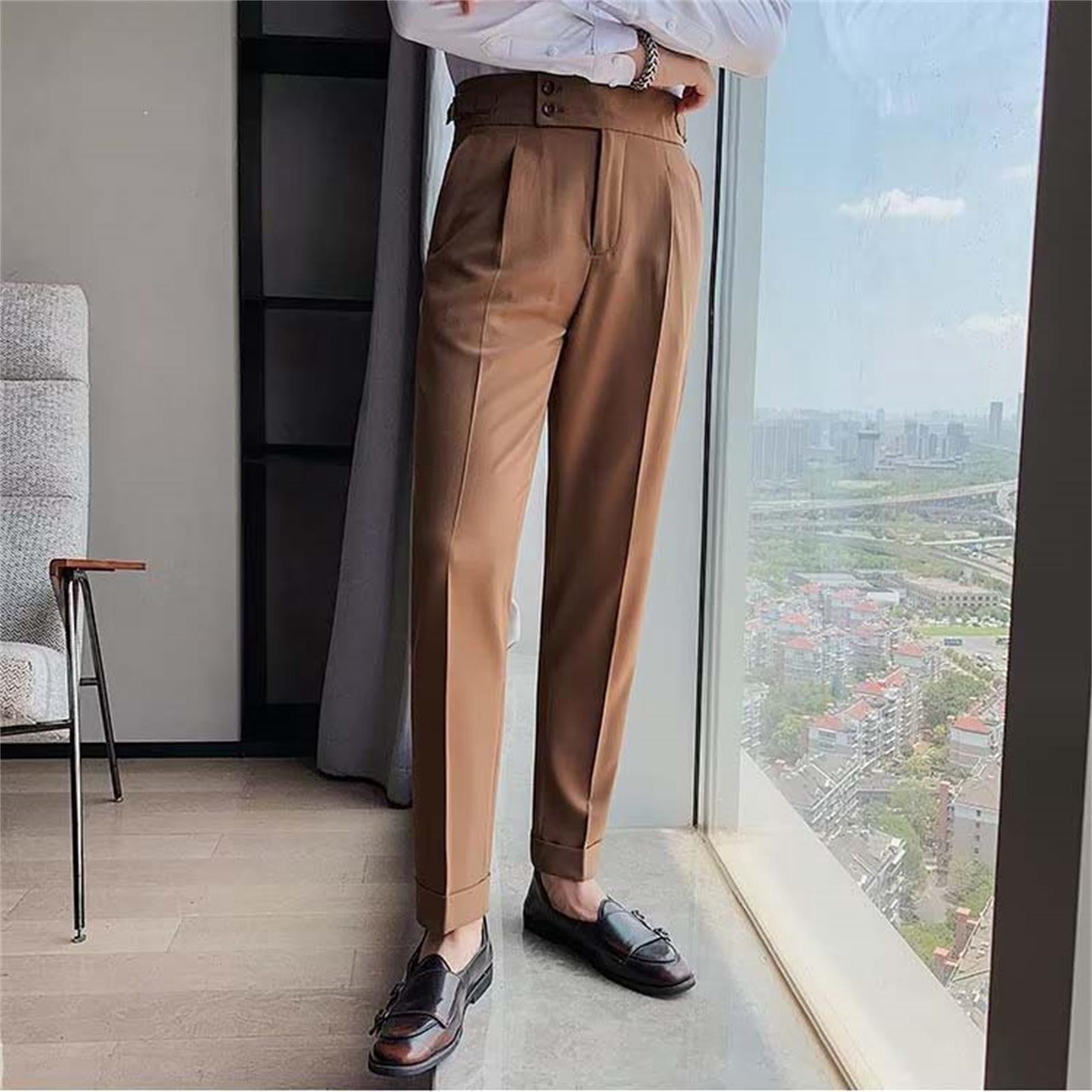 Pantalon Habillé Vintage Homme - Pantalon Formel Taille Haute Coupe Classique Jambe Droite