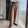thumbnail image 6 of OSOLU Men Slim Fit Small Foot High Waist Business Solid Color Straight Leg Suit Pants Trousers Fashionable Classic Leisure Bottoms, 6 of 6