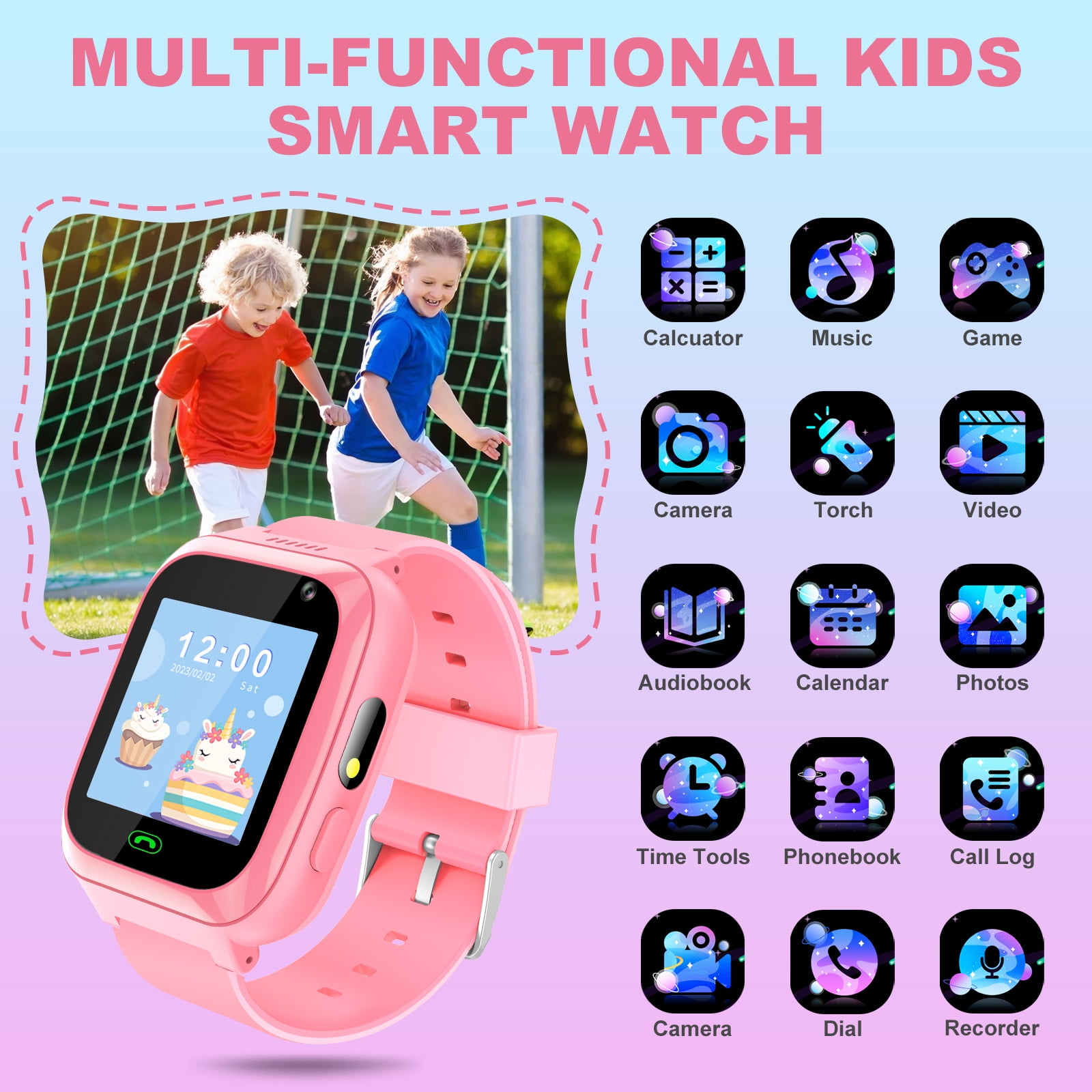TOPCHANCES Kids Smart Watch for Boys Girls, Touch Screen Smartwatch with Call, 8 Games, Camera, Video, Calculator, Music Player (Pink)