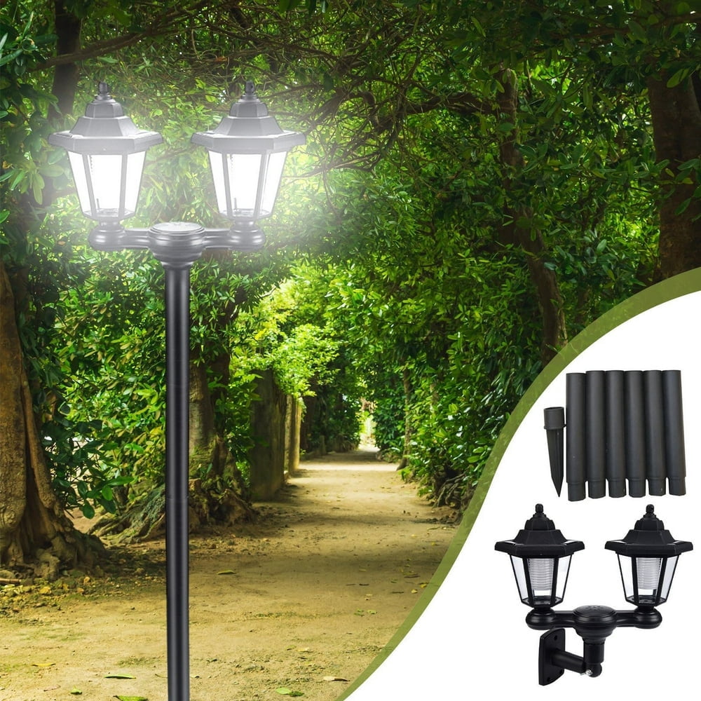 Baweave  Outdoor Solar Lamp Post Lights with Dusk to Dawn Sensor Waterproof Led 2-Head Solar Street Lights Modern Solar Column Pole Light Fixtures for Outside Garden Driveway Backyard