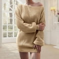 thumbnail image 5 of Women'S Off Shoulder Lantern Long Sleeve Sweater Dress Fall Loose Ribbed Knit Solid Mini Jumper Pullover Dresses Khaki L, 5 of 8