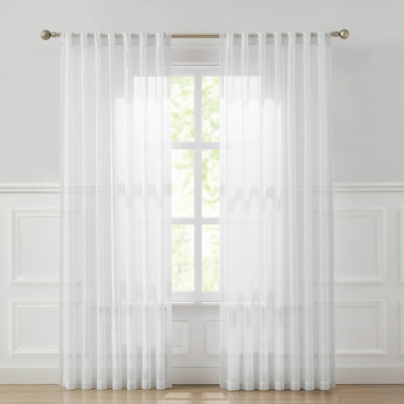Lush Decor Calia Textured Stripe Sheer Window Curtain Panels Pair 52" W x 84" L White - Sheer Curtains - Striped White Curtains - Modern Decor