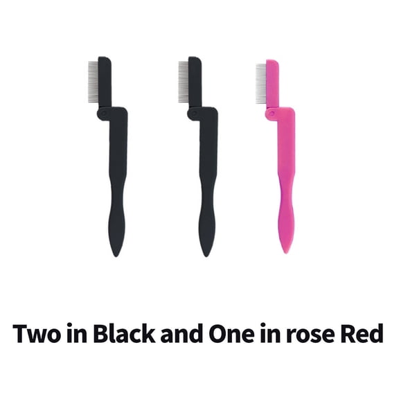 ACDANC Eyelash Brush,Collapsible Eyelash Comb,Steel Tooth Lash Brush,Black and Magenta