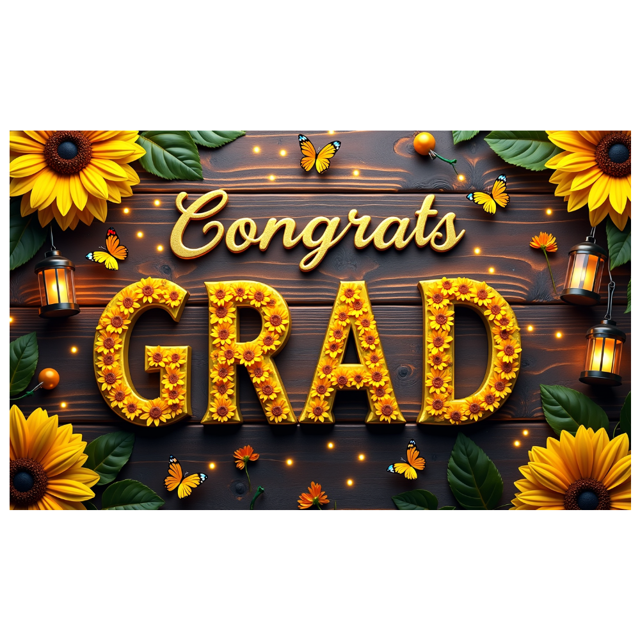 Congrats Grad Banner Sunflower Decor Backdrop Graduation Party Decoration Background Props Indoor Outdoor Celebration Removable Easy Setup