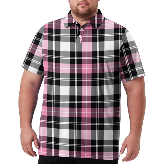 JULMCOMO Big and Tall Polo Shirts for Men Plaid Collared Short Sleeve Vintage Golf Shirts Loose Fit Breathable Casual Daily Summer Clothes Gray 5XL