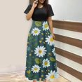 thumbnail image 1 of Puntoco Vestido De Manga Corta Con Cuello Redondo Y Falda Larga Estilo Resort Con Estampado Floral Para Mujer Negro L,Regalos Para Mujer Joven, 1 of 5
