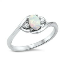 CHOOSE YOUR COLOR Women's Oval Clear CZ White Simulated Opal Ring .925 Sterling Silver Band Female Size 6