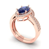 Clara Pucci 14K Rose Gold Marquise Cut 2Ct Simulated Tanzanite Engagement Ring   Matching Band - Luxury Box Included
